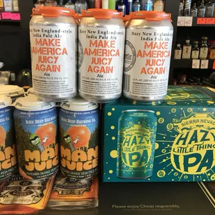 a variety of cans of beer