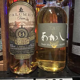Calumet Farm 14 year barreled in 2006, 96.2 proof, good find. Akashi Japanese single malt.