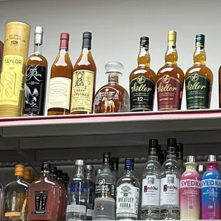 Nice top shelf items but marked up high to secondary market prices (pappy-1k, weller 12-$400, weller antique 107- 150)