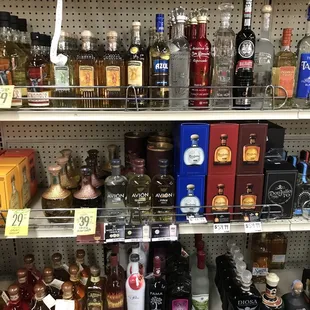shelves of liquor in a store