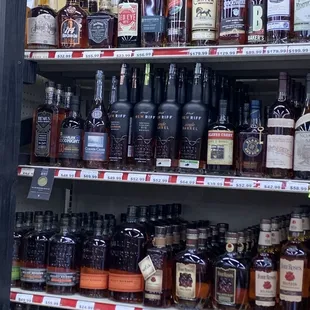 shelves of liquor in a store