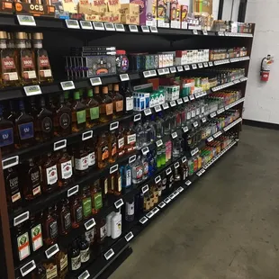 shelves of liquor in a store