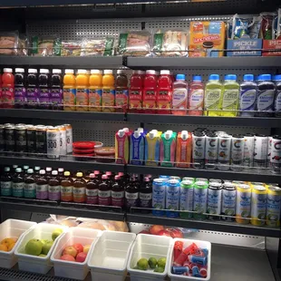 a refrigerated display of beverages