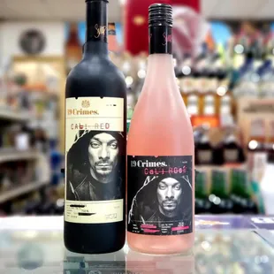 two bottles of wine in a store