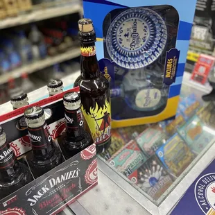 a display of several bottles of beer