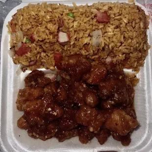 Pork Fried Rice and Orange Chicken