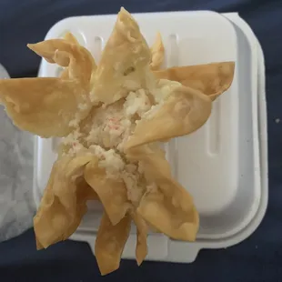 Empty cream cheese filling in wontons