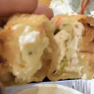 Inside of the cheese wonton. Generous amount