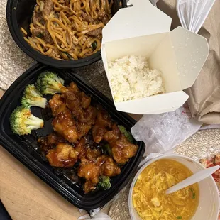 Lo Mein Style, orange chicken, Egg Drop Soup