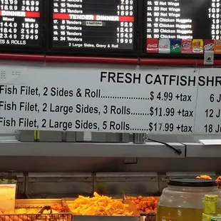 a menu for fresh catfish shrimp