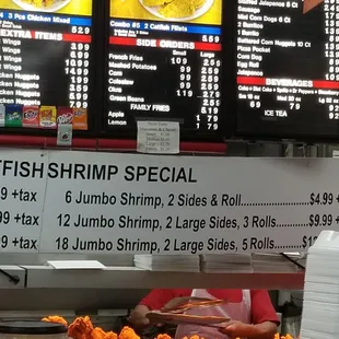 menus and prices on the wall