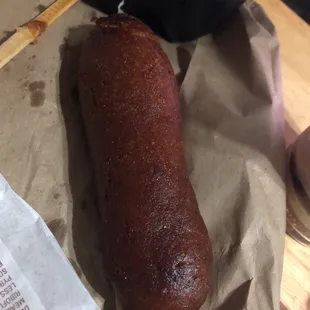 Ordered a corn dog and I got this hard burnt corn dog that I can't even bite into
