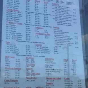 a menu for a restaurant