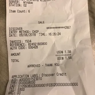 a receipt for a restaurant