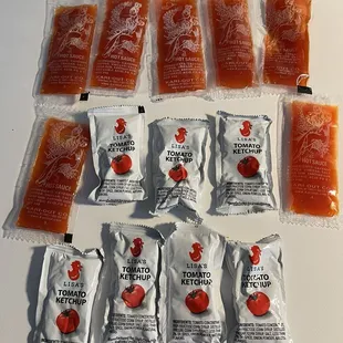 Ordered via Door Dash - They sent plenty of Hot Sauce and Ketchup.