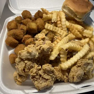 Dozen Fried Chicken Gizzards and two sides plus a roll - Chose fries and fried okra. Slap Yo Momma Good !!!