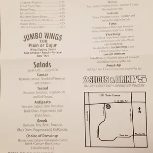 the menu for the restaurant