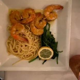 Wild Jumbo Gulf Shrimp, Linguine, and Sautéed Spinach