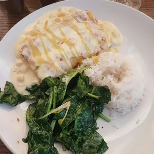 Seafood enchiladas. Mango cream sauce. Yummy