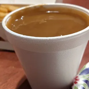 Large order of brown gravy (hubby dips his fries in it)