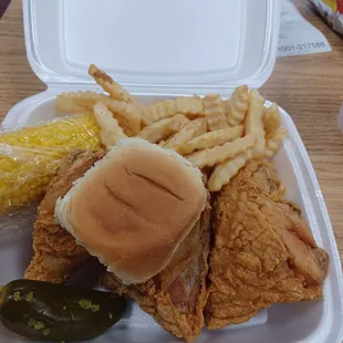 3 piece Chicken, loved their corn on the cob