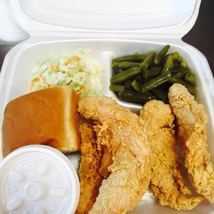 5pc tenders w/ 2 sides roll and gravy with a 16oz drink for 5.59+tax