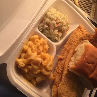 2pc. Catfish fillet w/ 2 sides roll and a drink for 5.59+tax