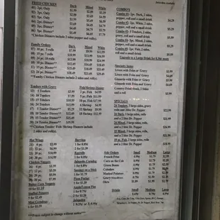 Menu to show what they have but prices have changed!