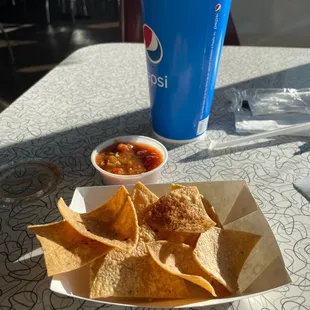 Chips and salsa with the burrito and huge Arnold Palmer sweet tea!