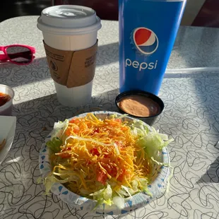 Dinner side salad, big ol' drink n coffee