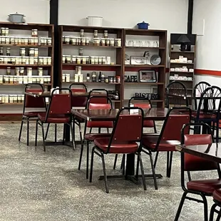 tables and chairs in a library