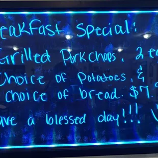 the breakfast special menu