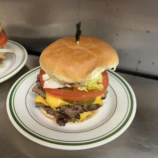 a cheeseburger on a plate