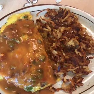 Lisa's omelette with extra crispy hash browns