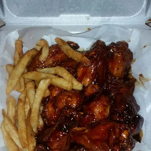 Large order of teriyaki wings and fries