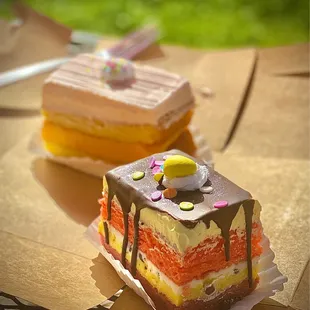 a slice of cake on a table