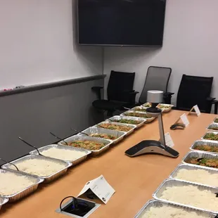 Lunch delivery at my office! Jasmine rice, chicken, beef, and tofu. The item description cards they set out were useful!