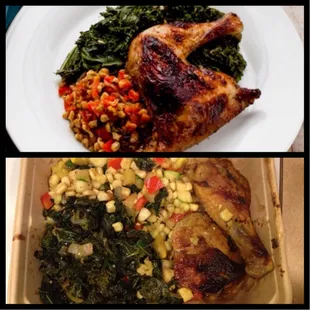 Top: picture from website, Bottom: what I got. Flavor was good. I wish the chicken was an actual quarter leg like the pictured.