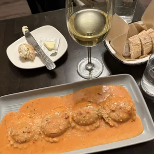 Crab/lobster? Ravioli. Big portion &amp; lots of meat. Delicious.