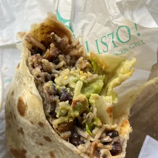 Chicken burrito- sadly all you can taste is rice, beans and guac.
