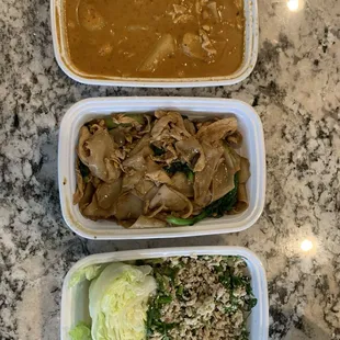 Top - Massaman Coconut Curry with Chicken Middle - Pad See-Eiw with Chicken Bottom - Chicken Lettuce Wrap
