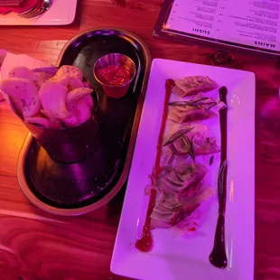 Parmesan Truffle Fries and Philly Cheesesteak Dumplings