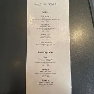 Wine menu - white
