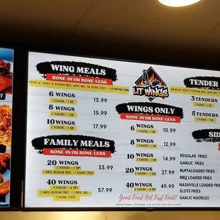 Menu board part 1. Meals, wings, sides.