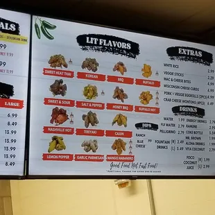 Menu board part 2. Flavors, extras, drinks, dips.