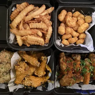 Fries, Cheese Curds, Wings