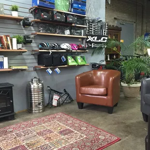 a leather chair in a coffee shop