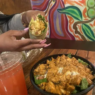 The Caribbean Mango Jerk Salmon Wrap and The Kings Buffalo bowl