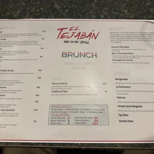 Main restaurant brunch menu