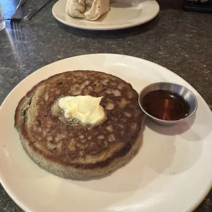 Blue corn pancake on weekend brunch menu